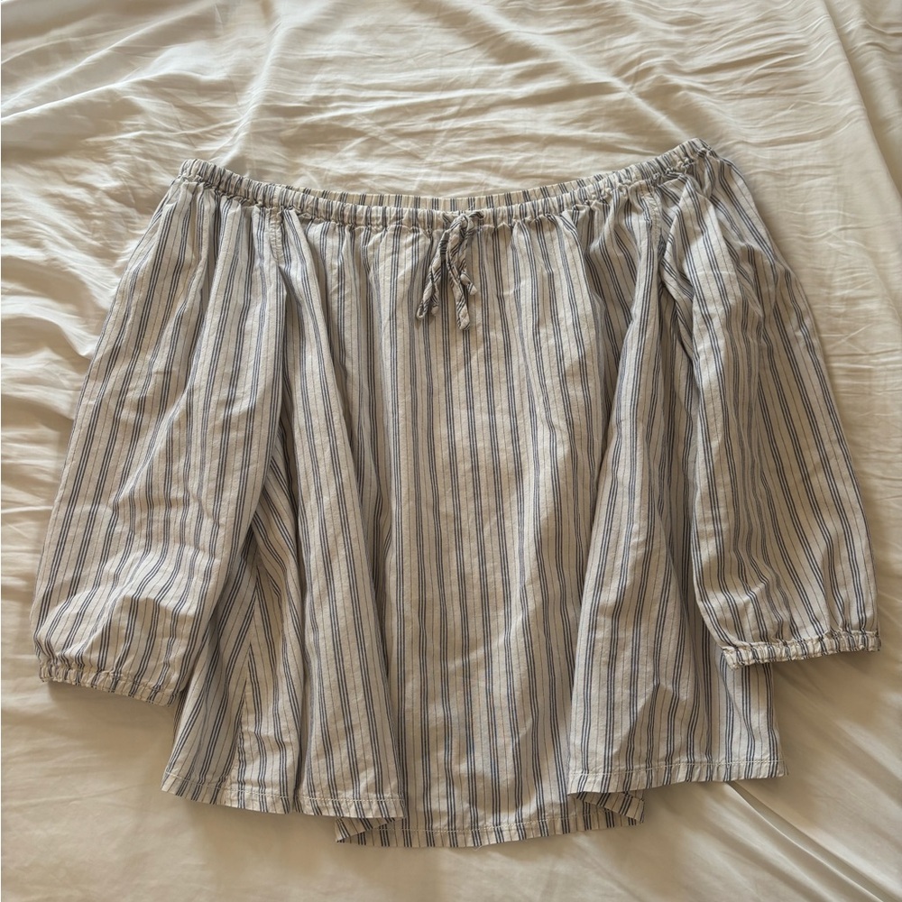 Madewell Cream and Blue Striped Off-Shoulder Top